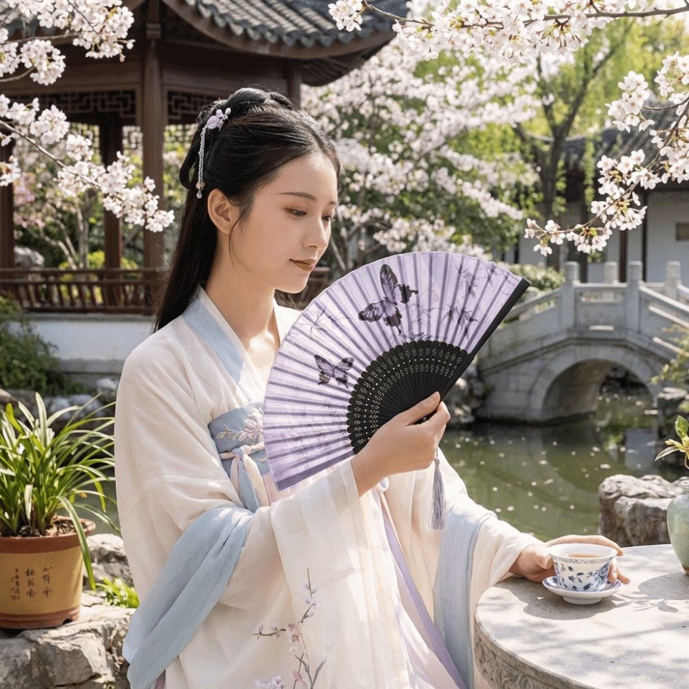 Console Retro Gaming Portable - Vintage Chinese Style Silk Folding Fan